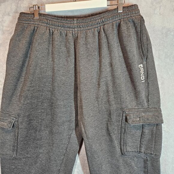 AND1 Mens L Heather Grey Cargo Sweatpants Gym Athleisure Athletic Work Out 90s - Picture 7 of 15